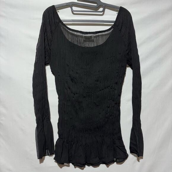 Kaelyn Max Black Long Sleeve Sheer Blouse y2k Whimsygoth Witchy Ruffle Vintage - Picture 10 of 11